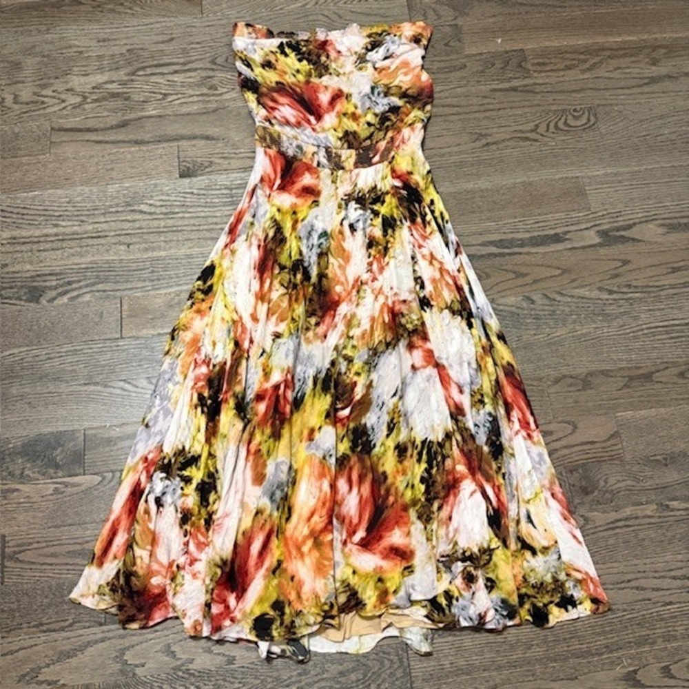 Haute Hippie Silk Strapless Floral Smocked Maxi Dress Small
